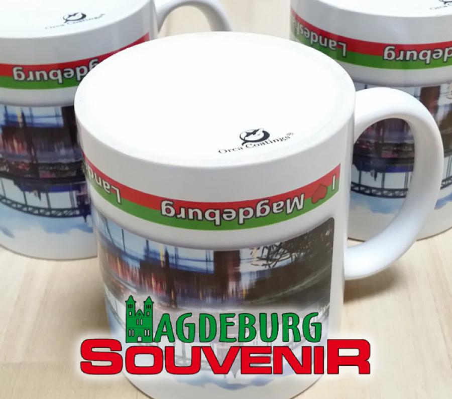 Magdeburger Kaffeepott Hubbrücke mit Dom